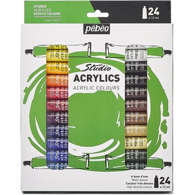Pebeo Studio Acrylic Paint Set - High-density Satin Finish - 24x12ml Pebeo Studio Acrylic Paint Set - High-density Satin Finish - 24x12ml