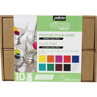 Zestaw Farb do Szkła Pebeo Vitrea 160 - 10 x 45ml & Akcesoria Zestaw Farb do Szkła Pebeo Vitrea 160 - 10 x 45ml & Akcesoria