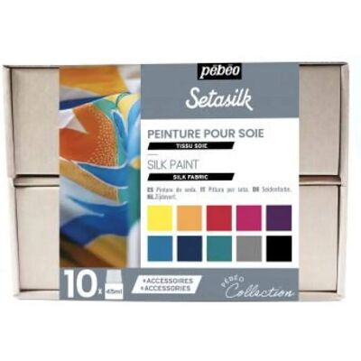 Pebeo Setasilk Collection Set 10 x 45ml & Accessories Pebeo Setasilk Collection Set 10 x 45ml & Accessories