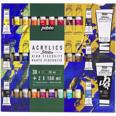 Ensemble de Peintures Acryliques Haute Viscosité Pebeo - 30x20ml + 2x100ml - Publicité Ensemble de Peintures Acryliques Haute Viscosité Pebeo - 30x20ml + 2x100ml - Publicité