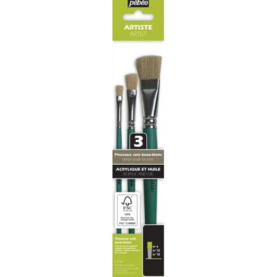 Pebeo Weiße Acryl- & Öl-Pinselset - 3 st Pebeo Weiße Acryl- & Öl-Pinselset - 3 st