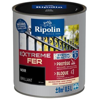 Peinture fer extérieur Ripolin - Brillant noir - 0,5L - Publicité Peinture fer extérieur Ripolin - Brillant noir - 0,5L - Publicité