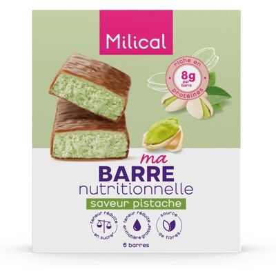 Barres Protéinées Milical - Chocolat Pistache - Gestion du poids - Publicité Barres Protéinées Milical - Chocolat Pistache - Gestion du poids - Publicité