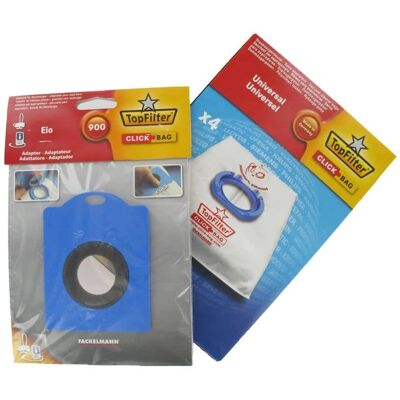 Uniwersalne worki do odkurzaczy Top Filter - Zestaw 4 z adapterem Click Bag Uniwersalne worki do odkurzaczy Top Filter - Zestaw 4 z adapterem Click Bag