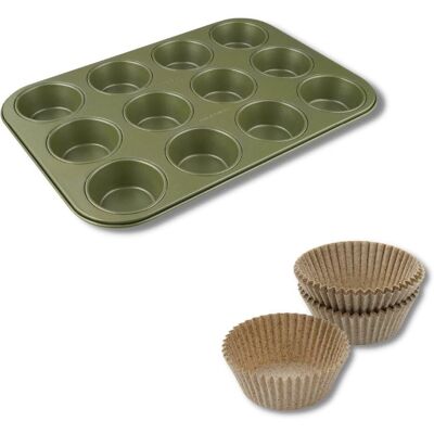 Ensemble de Muffins Écologique Zenker - Moule antiadhésif 12 cavités avec 40 caissettes Ensemble de Muffins Écologique Zenker - Moule antiadhésif 12 cavités avec 40 caissettes