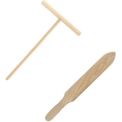 Ensemble d'Ustensiles en Bois pour Crêpes - Spatule & Râteau - Publicité Ensemble d'Ustensiles en Bois pour Crêpes - Spatule & Râteau - Publicité