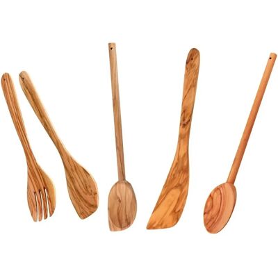Ensemble d'Ustensiles à Salade en Bois d'Olive Fackelmann - Fourchette, Cuillère, Cuillère Ronde, Spatule Plate - Publicité Ensemble d'Ustensiles à Salade en Bois d'Olive Fackelmann - Fourchette, Cuillère, Cuillère Ronde, Spatule Plate - Publicité