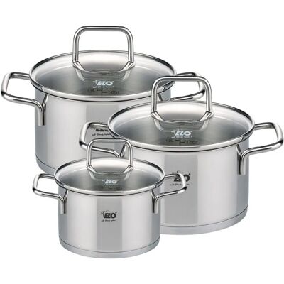 Set de Casseroles en Inox - 3 Poêles avec Couvercles en Verre - 12/16/20cm - Publicité Set de Casseroles en Inox - 3 Poêles avec Couvercles en Verre - 12/16/20cm - Publicité