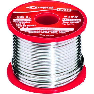 GUILBERT EXPRESS - Bobina de soldadura de estaño 96,5% - Uso general 2mm - 200g GUILBERT EXPRESS - Bobina de soldadura de estaño 96,5% - Uso general 2mm - 200g