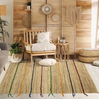 Tapis en jute et laine de The Deco Factory - Lignes Colorées - 120x170 cm - Publicité Tapis en jute et laine de The Deco Factory - Lignes Colorées - 120x170 cm - Publicité