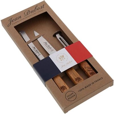 Conjunto de cuchillos de cocina de madera de olivo Jean Dubost - Elysée - Fabricado en Francia Conjunto de cuchillos de cocina de madera de olivo Jean Dubost - Elysée - Fabricado en Francia