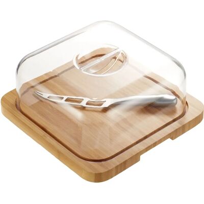 Piatto per formaggi in bambù Jean Dubost con campana e coltello Piatto per formaggi in bambù Jean Dubost con campana e coltello