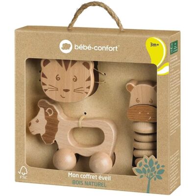Bebeconfort Baby Speelgoedset - Natuurlijk houten dieren voor 3+ maanden Bebeconfort Baby Speelgoedset - Natuurlijk houten dieren voor 3+ maanden