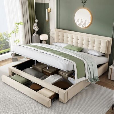 WISHDOR - Letto contenitore 160x200 cm - Beige - 160x200 cm - bed WISHDOR - Letto contenitore 160x200 cm - Beige - 160x200 cm - bed