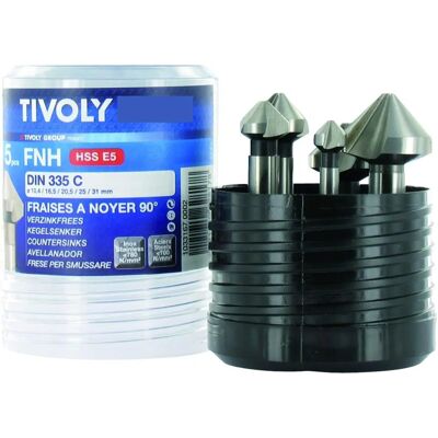 Tivoly Model DIN 335C - 5 frezów na orzech 90° - HSS z 5% kobaltem Tivoly Model DIN 335C - 5 frezów na orzech 90° - HSS z 5% kobaltem