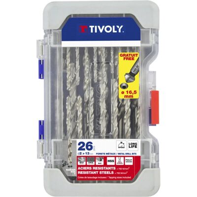 Ensemble de 26 pièces pour perceuses métal Tivoly Ranger - HSS, pointe en croix, Ø 2-13mm - Publicité Ensemble de 26 pièces pour perceuses métal Tivoly Ranger - HSS, pointe en croix, Ø 2-13mm - Publicité
