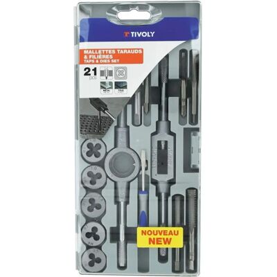 Tivoly Modèle M3-M12 Jeu de tarauds et filières en acier - Ensemble d'outils - Publicité Tivoly Modèle M3-M12 Jeu de tarauds et filières en acier - Ensemble d'outils - Publicité