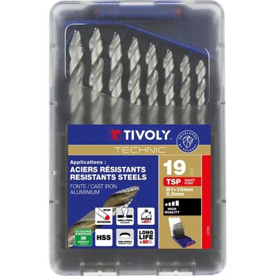 Tivoly - Ensemble de 19 mèches en HSS pour métal - Smart Point Ø 1-10mm Tivoly - Ensemble de 19 mèches en HSS pour métal - Smart Point Ø 1-10mm