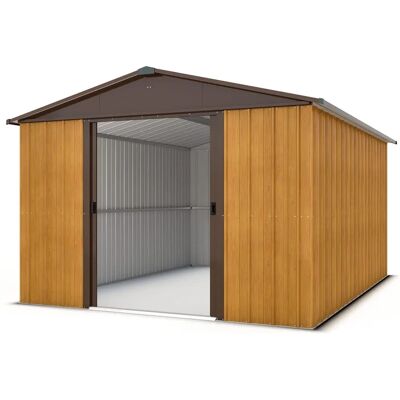 Abri de jardin en métal Yardmaster 12m² - aspect bois marron - panneaux translucides - 1013wgy - Publicité Abri de jardin en métal Yardmaster 12m² - aspect bois marron - panneaux translucides - 1013wgy - Publicité