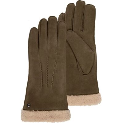 Gants femme Isotoner Olive - Cuir et fausse fourrure - Taille 6.5 - Publicité Gants femme Isotoner Olive - Cuir et fausse fourrure - Taille 6.5 - Publicité