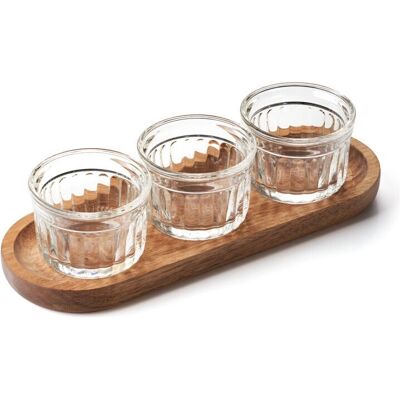 La Rochère Glas Servierset - 3 Verrines 10cl & Holztablett La Rochère Glas Servierset - 3 Verrines 10cl & Holztablett