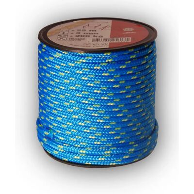 CHAPUIS MO325B Polyester Touw - 200kg Capaciteit - 3mm Diameter - 25m Lengte - Blauw/Geel CHAPUIS MO325B Polyester Touw - 200kg Capaciteit - 3mm Diameter - 25m Lengte - Blauw/Geel
