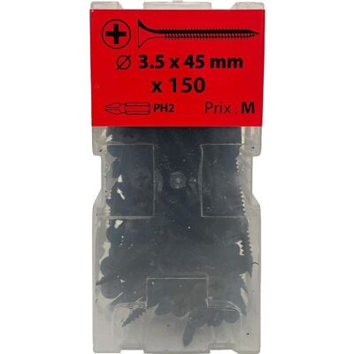 Viswood Vis pour plaques de plâtre - 3,5x45 mm Noir Pack de 150 - Publicité Viswood Vis pour plaques de plâtre - 3,5x45 mm Noir Pack de 150 - Publicité