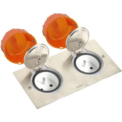 Toma de corriente doble en acero inoxidable IP44 - Enchufe de suelo Toma de corriente doble en acero inoxidable IP44 - Enchufe de suelo