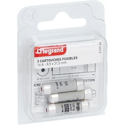 Cartouche Fusible Cylindrique Legrand 16A - Pack de 3 - Publicité Cartouche Fusible Cylindrique Legrand 16A - Pack de 3 - Publicité