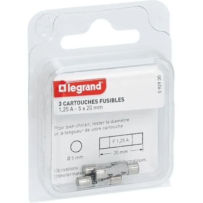 Cartouche céramique Legrand 092930 - 1,25A, 20mm L, 5mm Ø - Vendu par 3 - Accessoire tableau électrique - Publicité Cartouche céramique Legrand 092930 - 1,25A, 20mm L, 5mm Ø - Vendu par 3 - Accessoire tableau électrique - Publicité