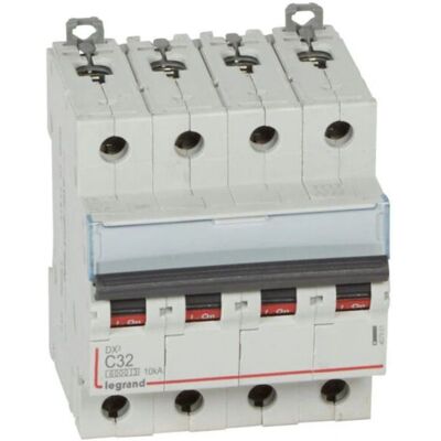 Disjoncteur tétrapolaire Legrand 407901 - 32A, 10kA, Courbe C - Publicité Disjoncteur tétrapolaire Legrand 407901 - 32A, 10kA, Courbe C - Publicité