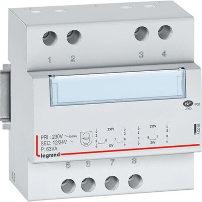 Legrand 413098 Netzteil - Modularer Sicherheitstransformator - 230V/12-24V - 63VA Legrand 413098 Netzteil - Modularer Sicherheitstransformator - 230V/12-24V - 63VA