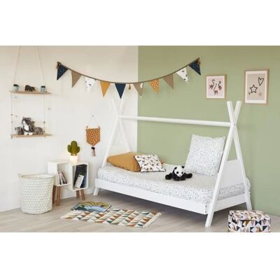 Lit pour enfant en bois blanc - Tipi - 90x190 cm - Lit - Publicité Lit pour enfant en bois blanc - Tipi - 90x190 cm - Lit - Publicité
