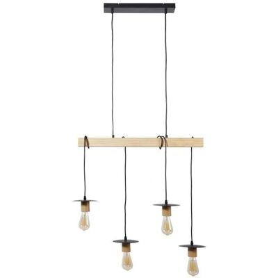 Suspension en Bois Naturel et Métal - 4 Lumières - Style Minimaliste - Publicité Suspension en Bois Naturel et Métal - 4 Lumières - Style Minimaliste - Publicité