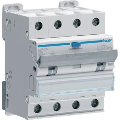 Hager ADR466C Disjoncteur différentiel - 4P, 10kA, C, 16A - Courant Résiduel - Publicité Hager ADR466C Disjoncteur différentiel - 4P, 10kA, C, 16A - Courant Résiduel - Publicité