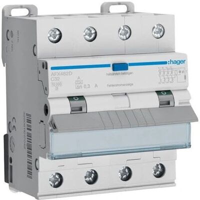 Hager AFX482D - FI/LS-Schalter 4-polig - 10kA - 32A - 300mA Hager AFX482D - FI/LS-Schalter 4-polig - 10kA - 32A - 300mA