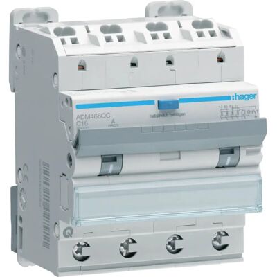 Hager ADM466QC 4-poliger Leitungsschutzschalter - Fehlerstrom, 400V Hager ADM466QC 4-poliger Leitungsschutzschalter - Fehlerstrom, 400V