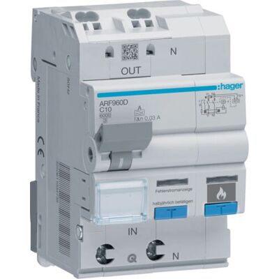 Hager ARF960D Fehlerlichtbogen-Schutzschalter - 2-3 Module AFDD mit FI-LS Hager ARF960D Fehlerlichtbogen-Schutzschalter - 2-3 Module AFDD mit FI-LS