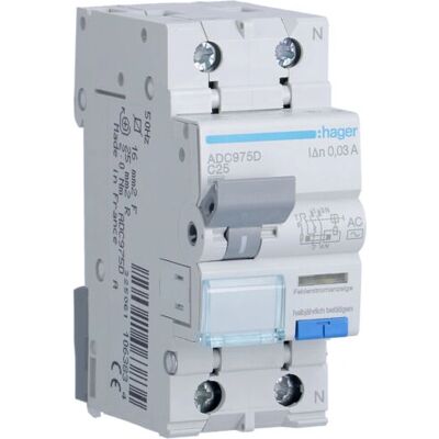 Hager ADC975D - 2 pôles 25A Type AC IP2X Hager ADC975D - 2 pôles 25A Type AC IP2X