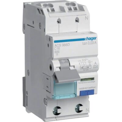 Hager ACS966D - Interruptor FI/LS 1P+N 6kA 16A 10mA Hager ACS966D - Interruptor FI/LS 1P+N 6kA 16A 10mA