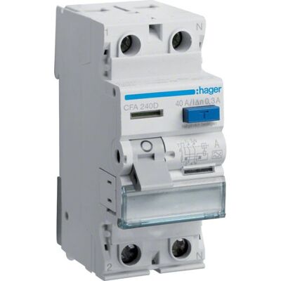 Hager CFA240D Disyuntor diferencial - 2 polos, 40A, 300mA, 6kA Hager CFA240D Disyuntor diferencial - 2 polos, 40A, 300mA, 6kA