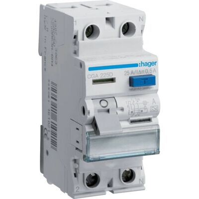 Hager CGA225D Interruptor diferencial - 2 polos - 25A/500mA - 6kA Hager CGA225D Interruptor diferencial - 2 polos - 25A/500mA - 6kA