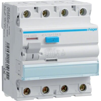 Hager CPA440D Fehlerstromschutzschalter 4 Module - Leitungsschutzschalter Hager CPA440D Fehlerstromschutzschalter 4 Module - Leitungsschutzschalter