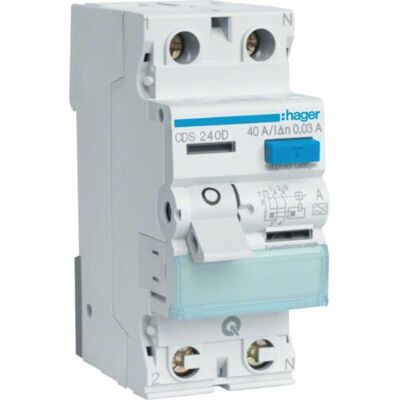 Hager CDS240D Interruptor diferencial - 2 polos, 40A, 30mA Hager CDS240D Interruptor diferencial - 2 polos, 40A, 30mA