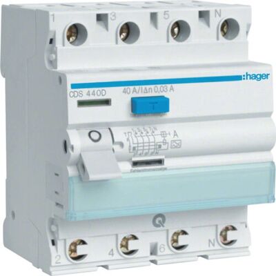 Hager CDS440D - Interruptor diferencial 4 polos - Gris Hager CDS440D - Interruptor diferencial 4 polos - Gris