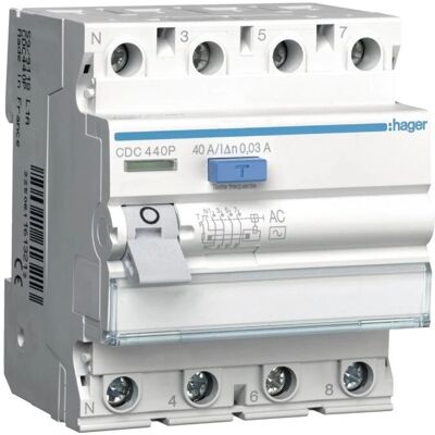Hager - CDC440P - 4P - 40A 30mA AC - RCD Hager - CDC440P - 4P - 40A 30mA AC - RCD