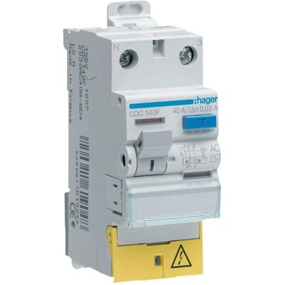 HAGER CDC140F - Interrupteur différentiel 1P+N - 40A 30mA - Commutateur électrique - Publicité HAGER CDC140F - Interrupteur différentiel 1P+N - 40A 30mA - Commutateur électrique - Publicité