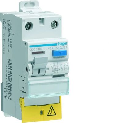 Hager CDH163F - Interrupteur différentiel 1P+N - 63A - 30mA - Haute immunité - Bornes décalées - Publicité Hager CDH163F - Interrupteur différentiel 1P+N - 63A - 30mA - Haute immunité - Bornes décalées - Publicité