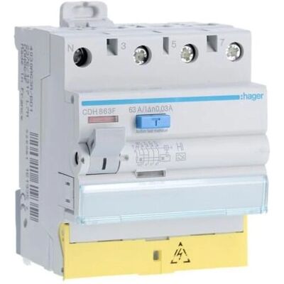 Hager Cdh863F Disjoncteur Différentiel - 3P+N 63A 30mA Haute Immunité - Publicité Hager Cdh863F Disjoncteur Différentiel - 3P+N 63A 30mA Haute Immunité - Publicité