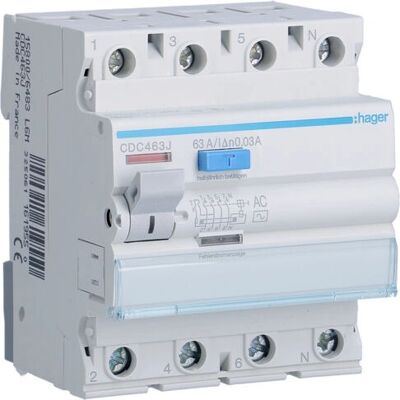 Hager CDC463J - Differenciál kapcsoló 63A 30mA - Elektromos szekrény kiegészítő Hager CDC463J - Differenciál kapcsoló 63A 30mA - Elektromos szekrény kiegészítő